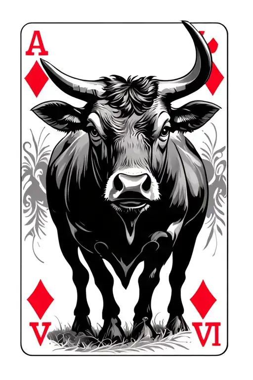 2 Of Diamonds Playing Card With Bull On It