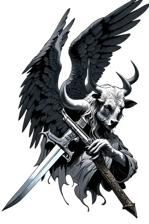 Guns And Sword Bull Angel Wings Spread Wide