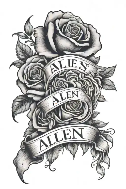 Last Name Allen Written With Roses In The Background