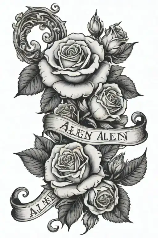 Last Name Allen Written With Roses In The Background