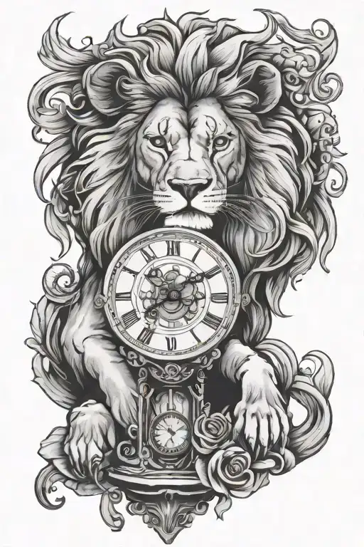 Lion With Clock And Hourglass