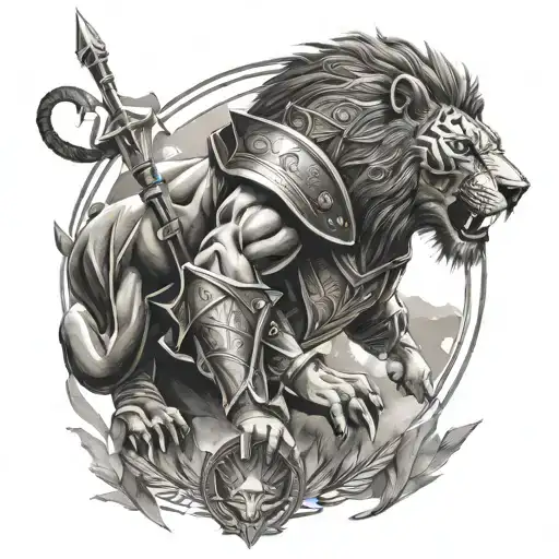 Gladiator With Lion With Mystical Elements