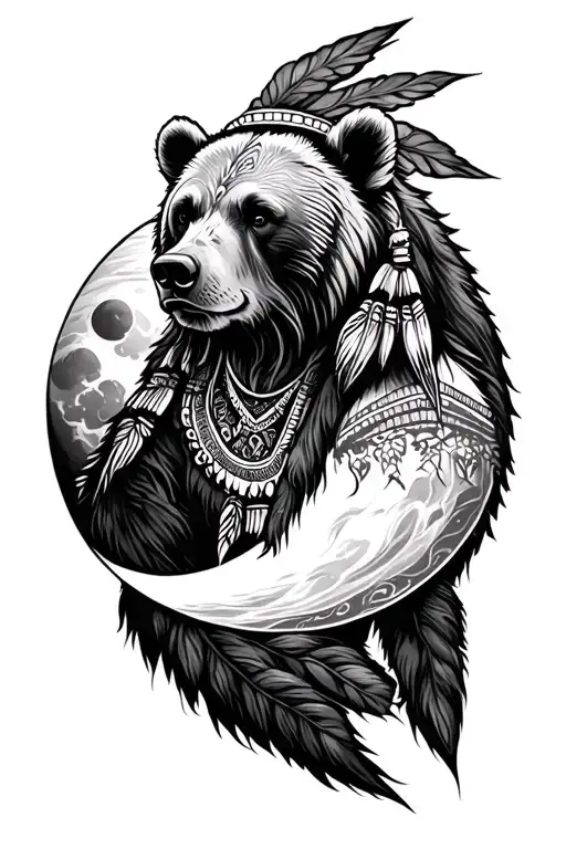 Middle Indian Bear With Setting Of The Moon