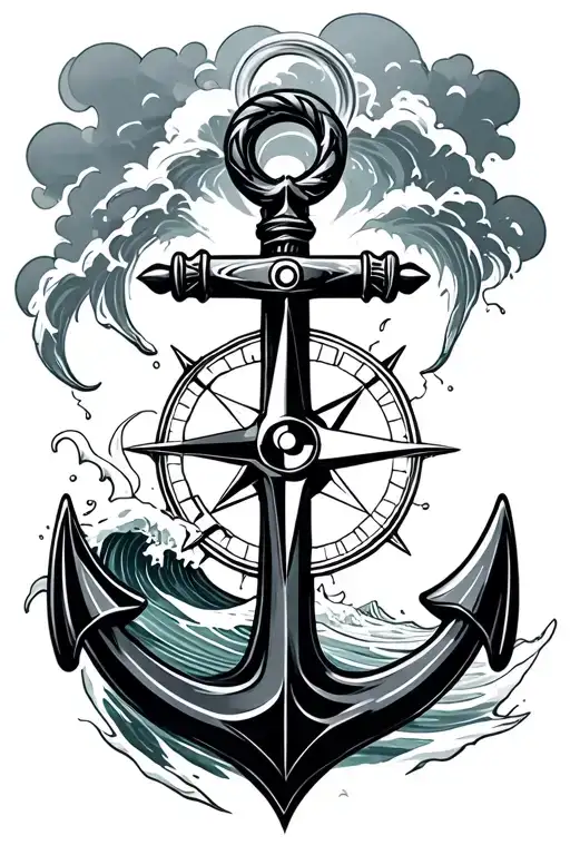 Anchor Compass With A Wave Breaking Free