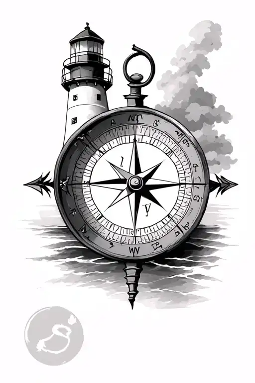 Compass With A Lighthouse In The Background