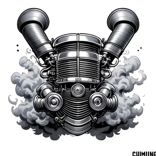 Cummings Engine With Twin Turbos And Stacks Blowing Smoke