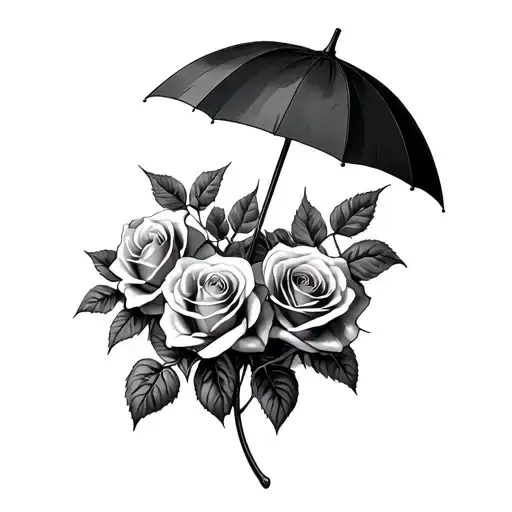 5 Roses Intertwined Under An Umbrella