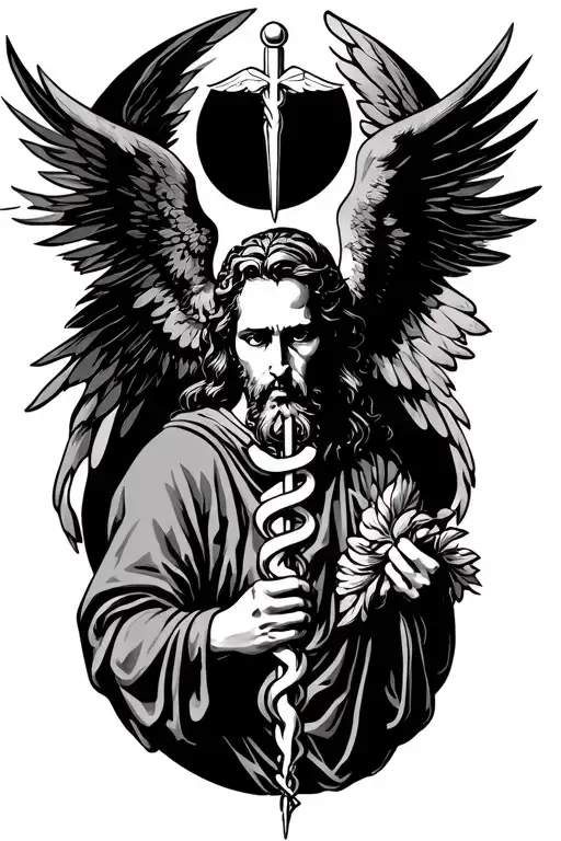 St Raphael Holding A Caduceus His