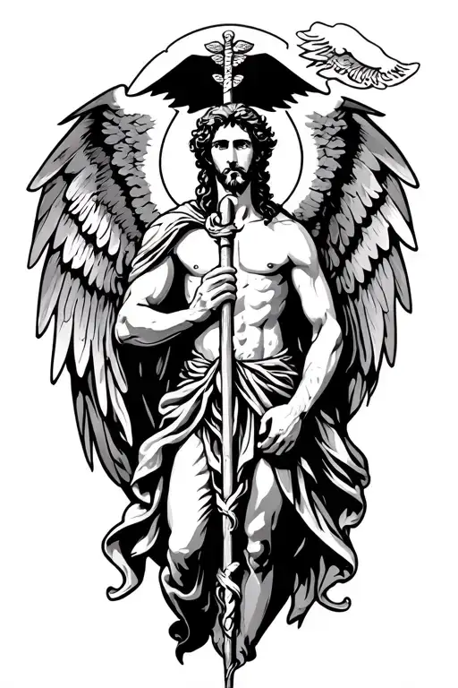St Raphael Holding A Caduceus Staff Symbol
