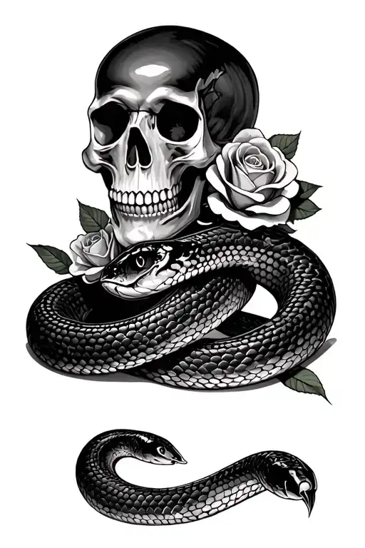 Snake Tattoo With Skull And Roses