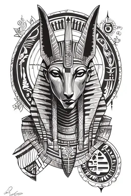 Dark Anubis Egyptian God Surrounded By Egyptian Symbology