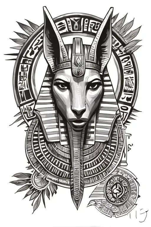 Dark Detailed Anubis Egyptian God Surrounded By Egyptian Symbology