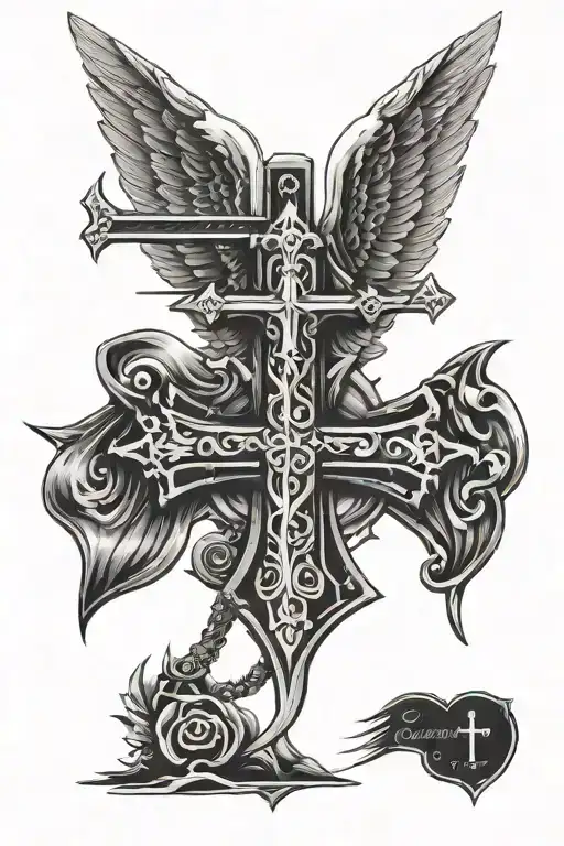 Cyber Sigilism Cross With Wings And Bible Verse