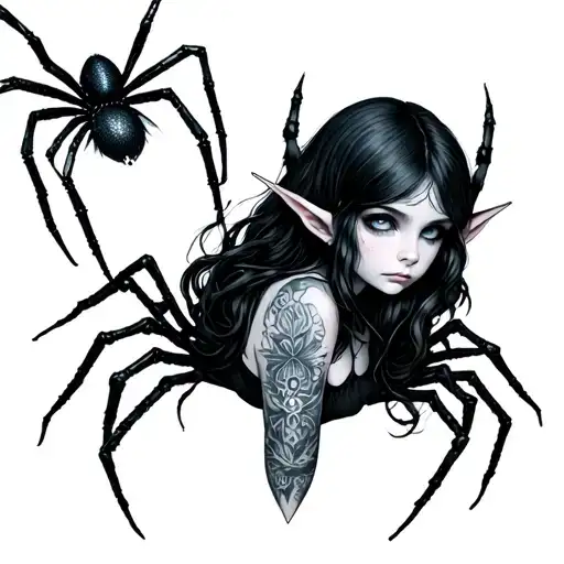 Goth Girl Elf With Spiders