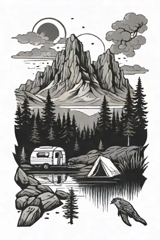 Mountain Lake Camping Scene