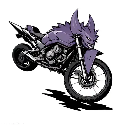Gengar With Motorcycle Gears Beneath