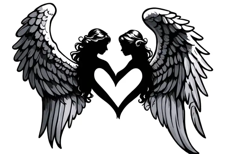 Angel Wings Heart Mother And Daughter