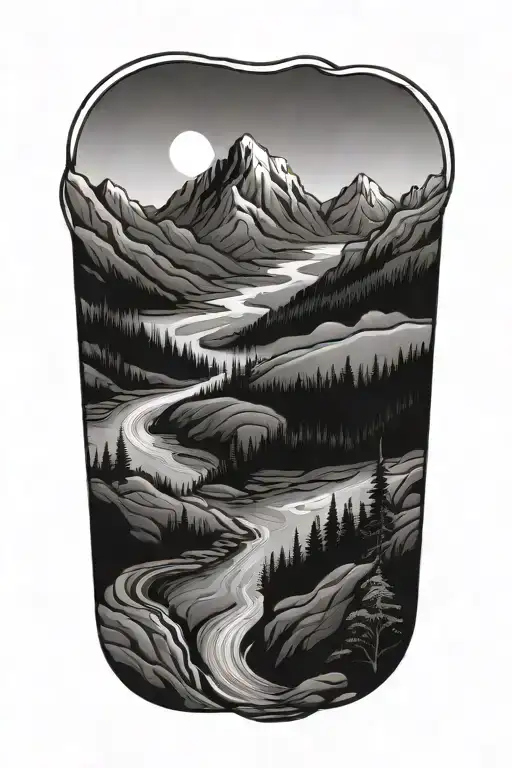 A Serene Mountain Landscape With A Winding River Symbolizing Hope And Healing
