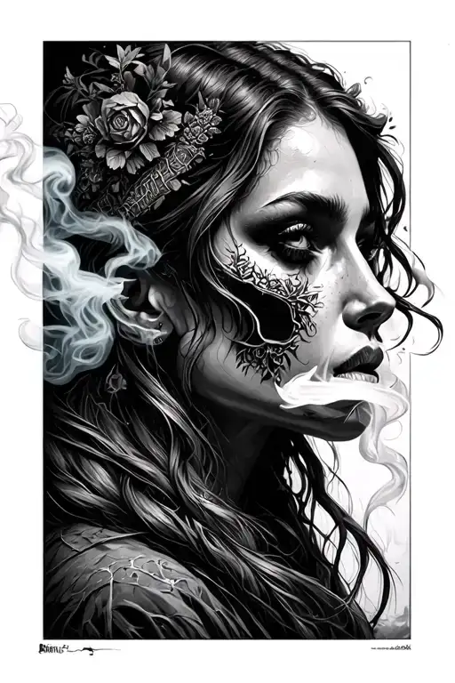 Dark Hunting With Woman Face Smoking Blended Scenery