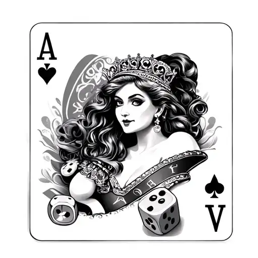Queen Of Ace With Roulettee And Dice Rolling