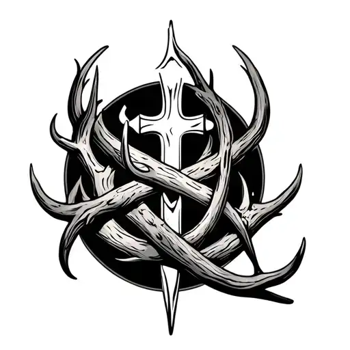 Cross With Fish Hook And Antler Intertwined