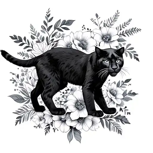Cute Walking Panther And Florals