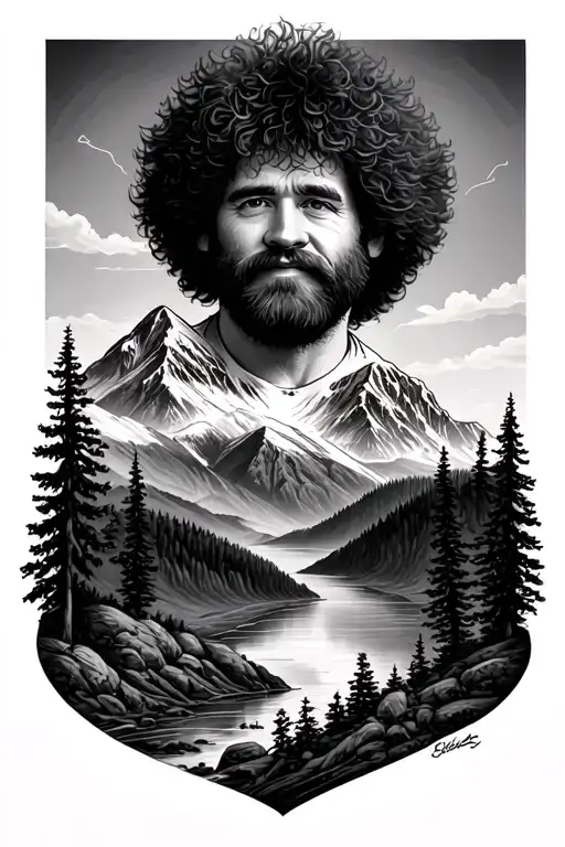Bob Ross Inspired Featuring A Mountain Scene