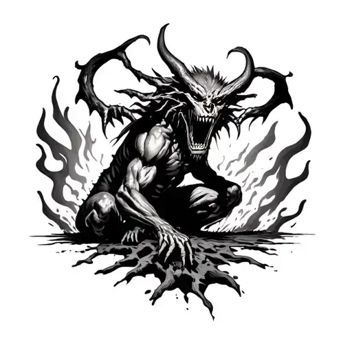 American With A Demon Crawling Out Of It And It Burning