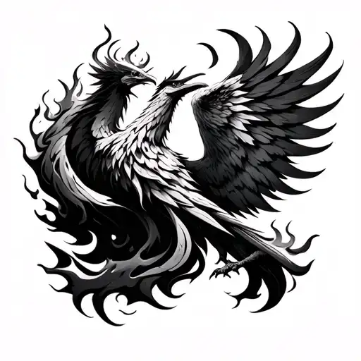 Phoenix Rising From Fire With Air Sign Intertwined