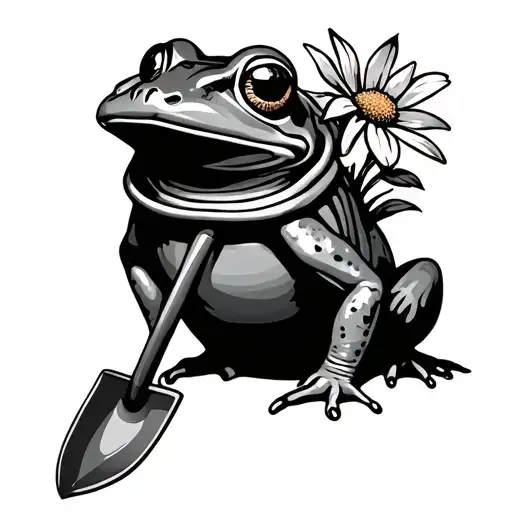 Frog And A Flower Pot With Shovel