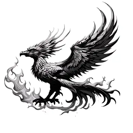 Phoenix Rising From Fire With Air Swirling