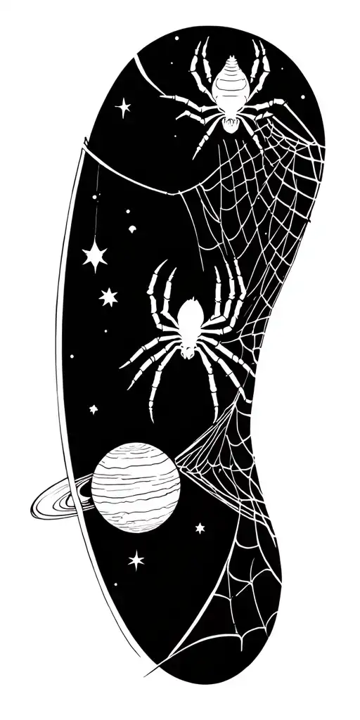 Spider Weaving Outer Space With Webs Include Stars And Planets