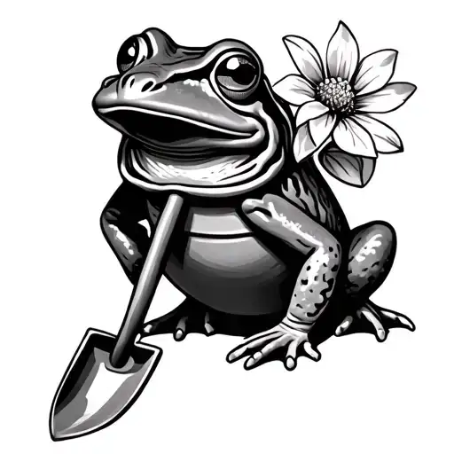 Frog And A Flower Pot With Shovel
