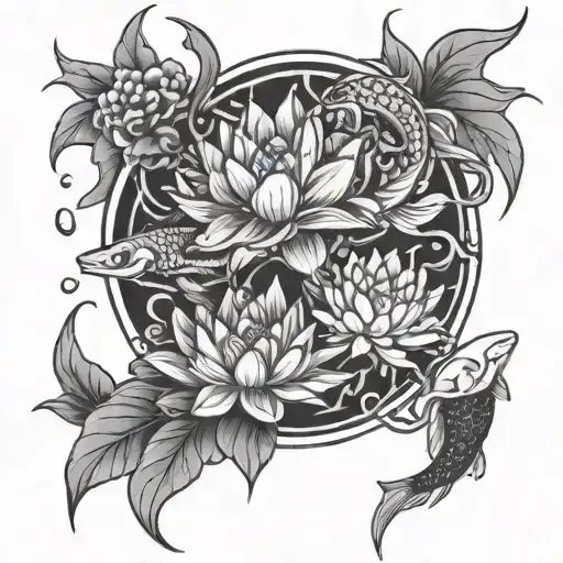 Shattered Sword Lotus And Koi Fish