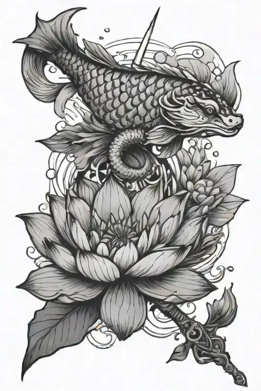 Shattered Sword Lotus And Koi Fish