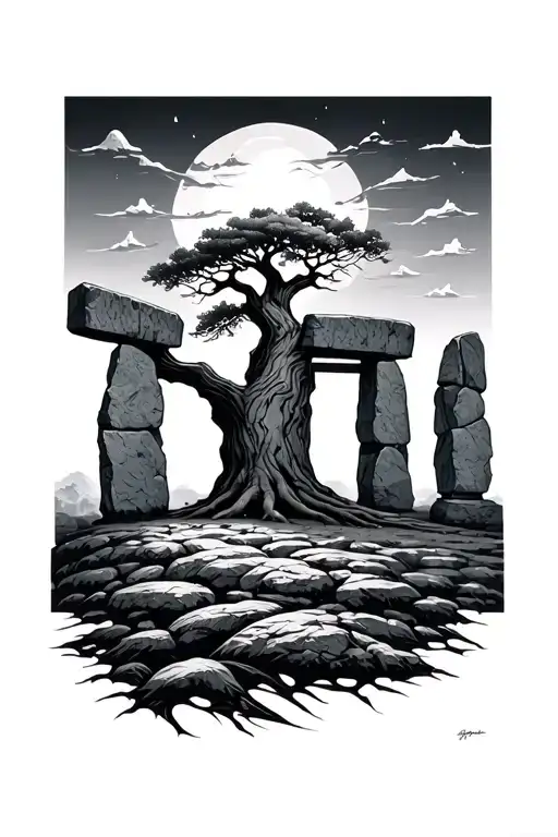 Tree Of Line Combined With Stone Henge