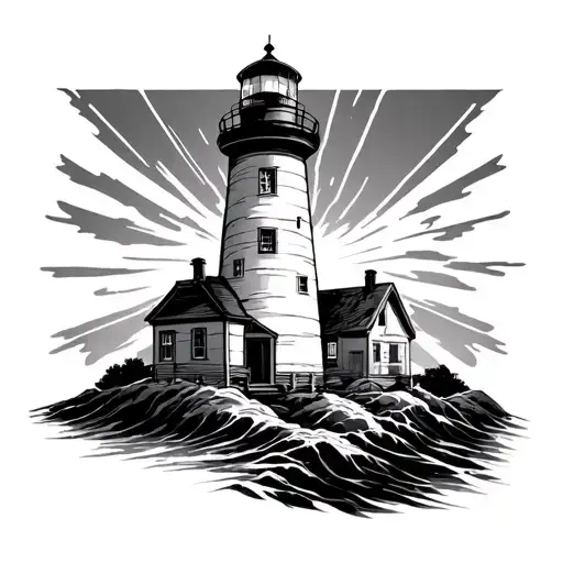 Light House With Names In Light Beams