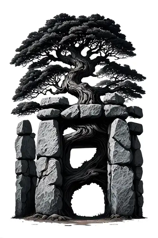 Tree Of Line Combined With Stone Henge Intertwining