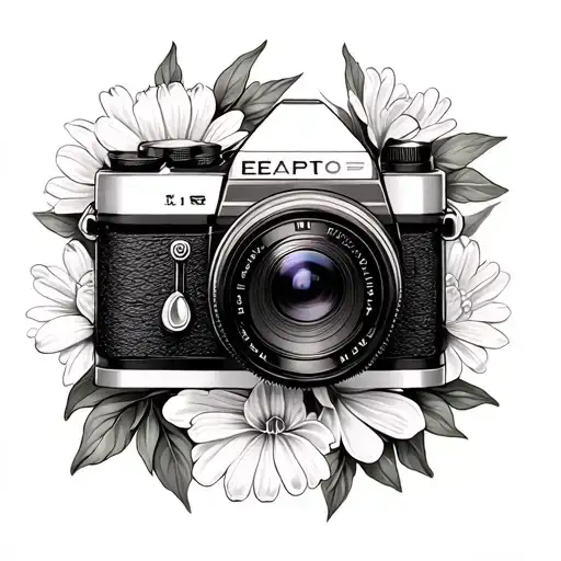 Realistic Style Camera With Lily Of The Valley Flowers And Marigolds In The Back
