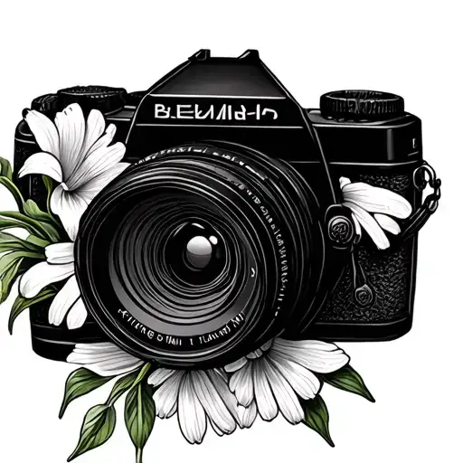 Sketch Style Camera With Lily Of The Valley Flowers And Marigolds In The Back