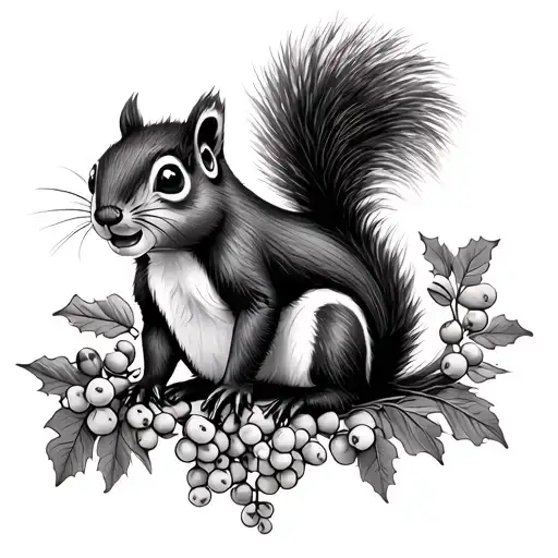 Skunk And Squirrel With Nuts And Berries