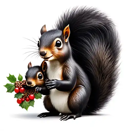 A Skunk And A Squirrel With Nuts And Berries