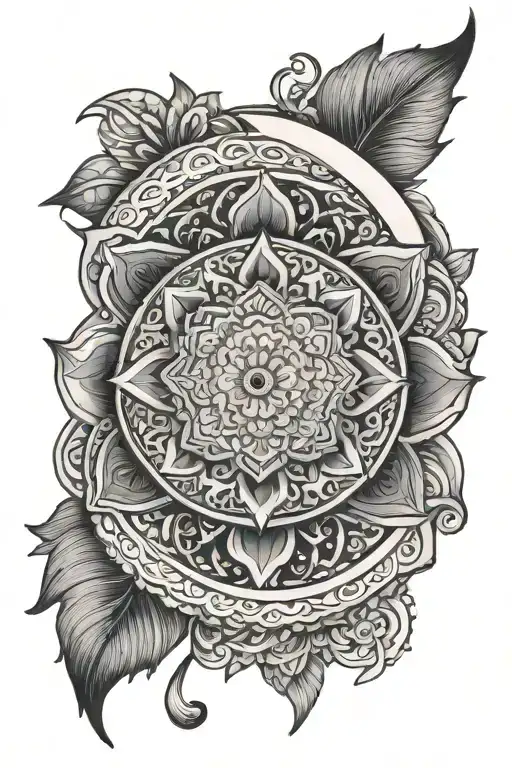 Mandala Sleeve Tattoo Featuring A Crescent Moon