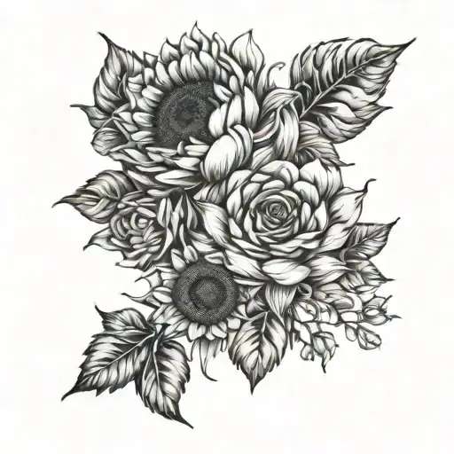 Sunflower And Roses Intertwined