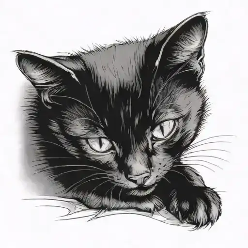 Little Black Cat Lying Down Pawing