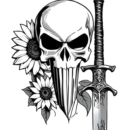 Punisher Skull And Dagger And Sunflower