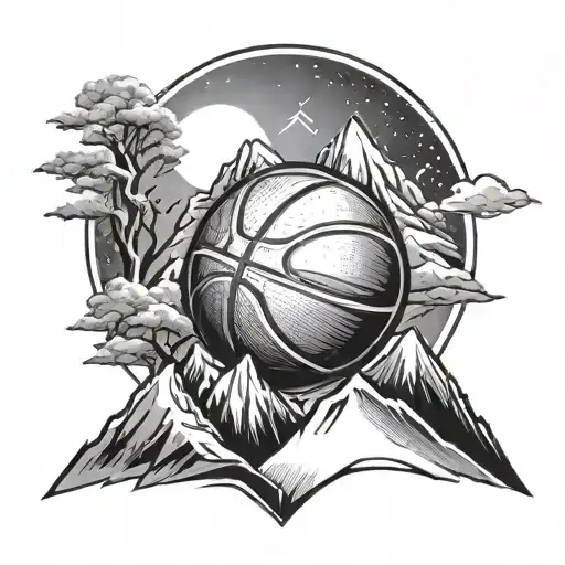 Basketball And Snowy Mountain