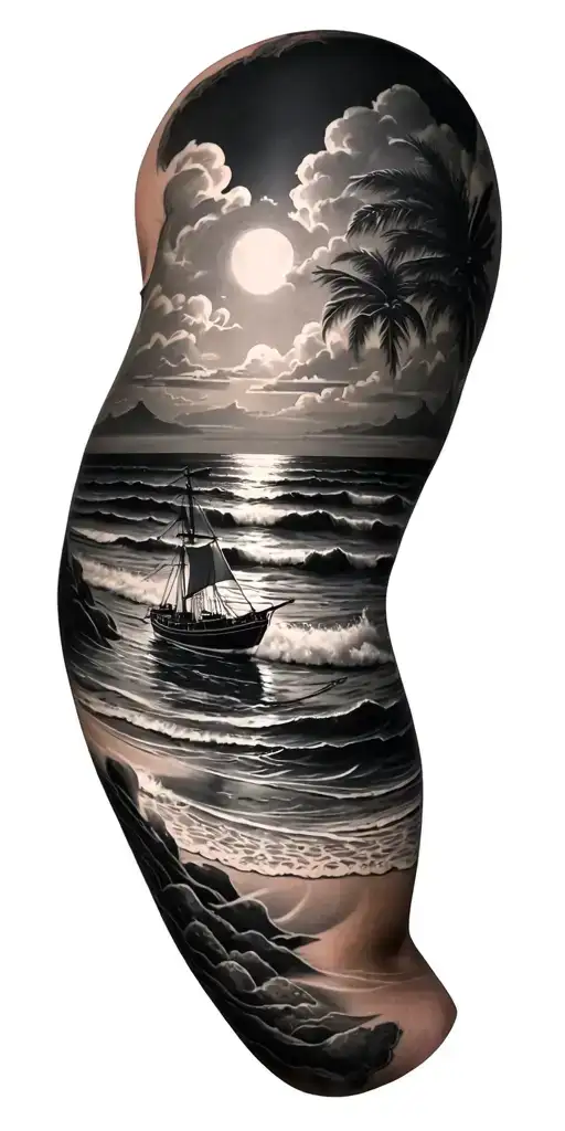 Full Sleeve Nautical With Beach Scene