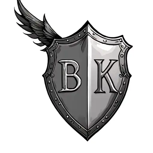 Medieval Shield And Armor Tattoo With Initials B And K