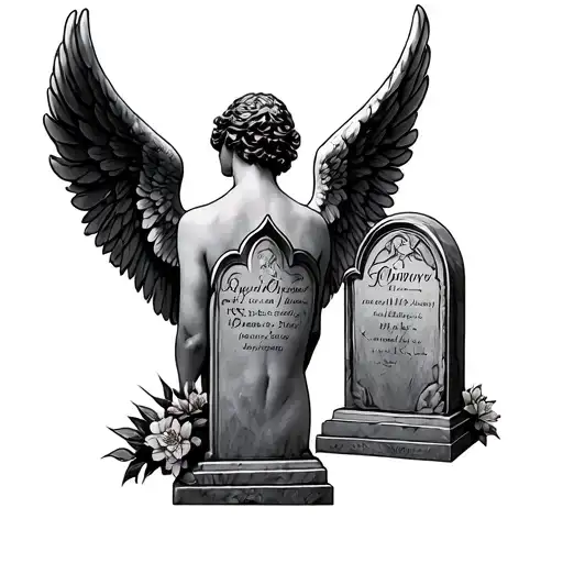 Two Tombstone With Angel Wings Back